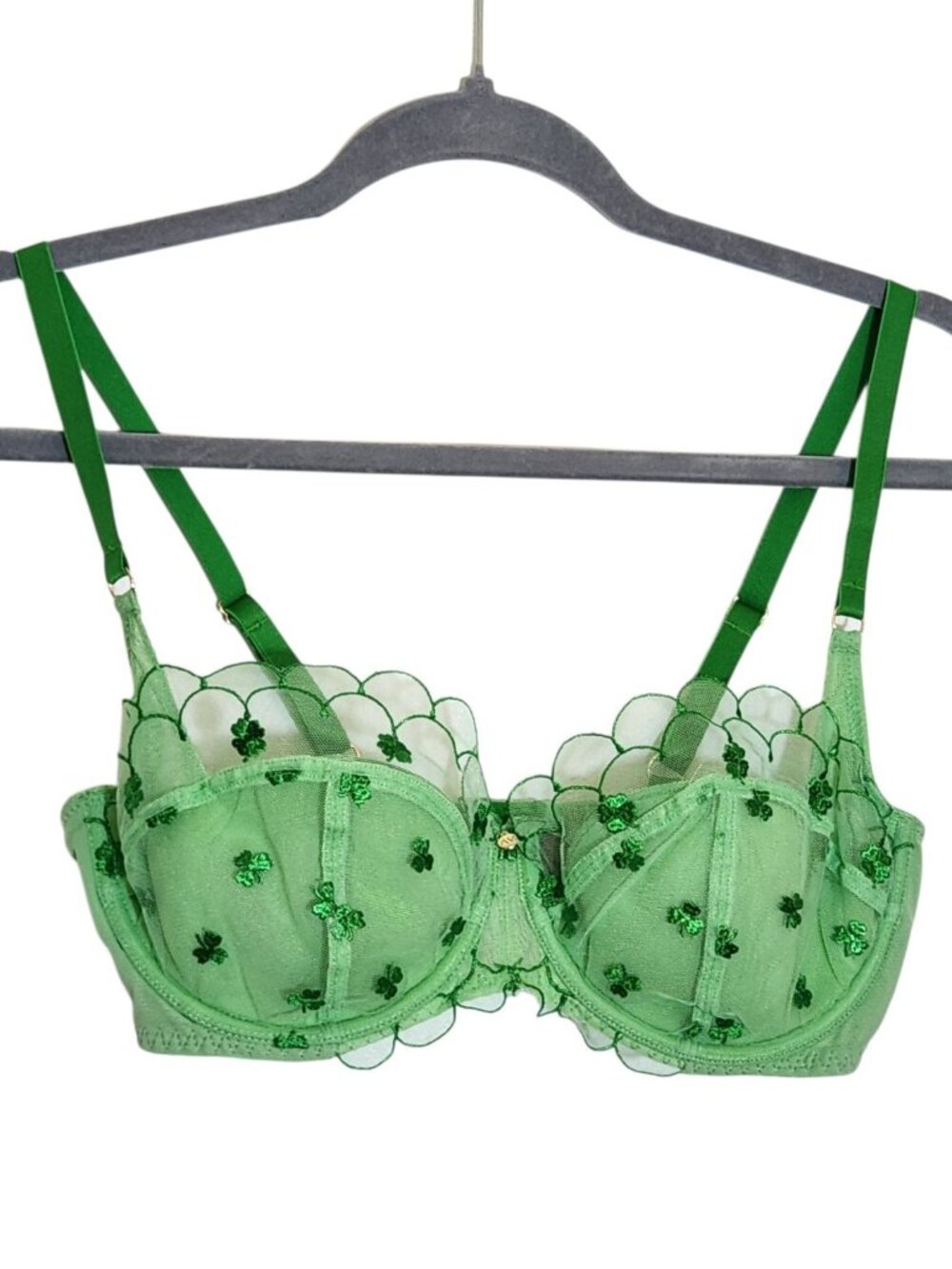 Adore Me Bettie Balconette Bra Green Shamrock Embroidery Size 34D